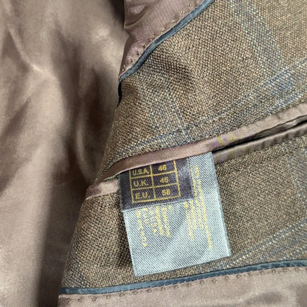 Brooks Brothers 1818 Madison Brown Windowpane Saxon Wool Blazer Sport Coat 46R